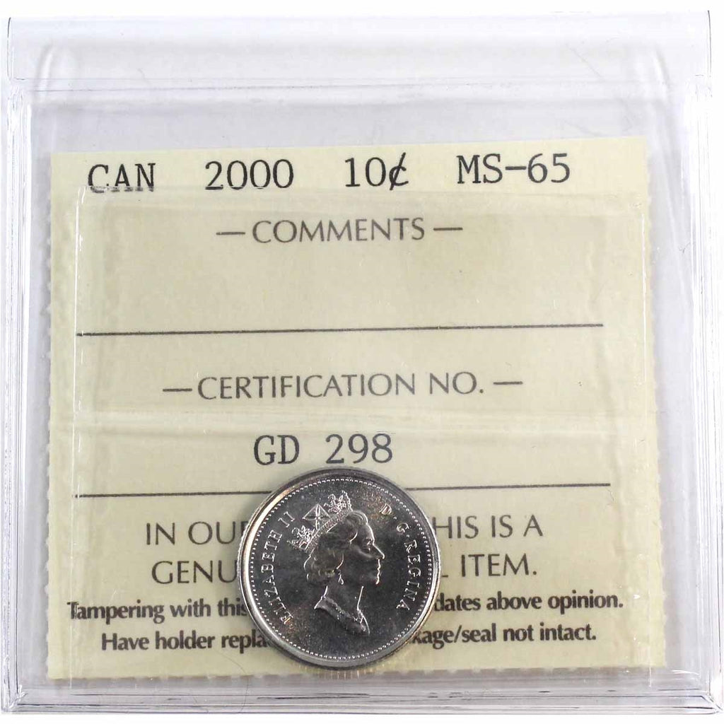 2000 Canada 10-cents ICCS Certified MS-65