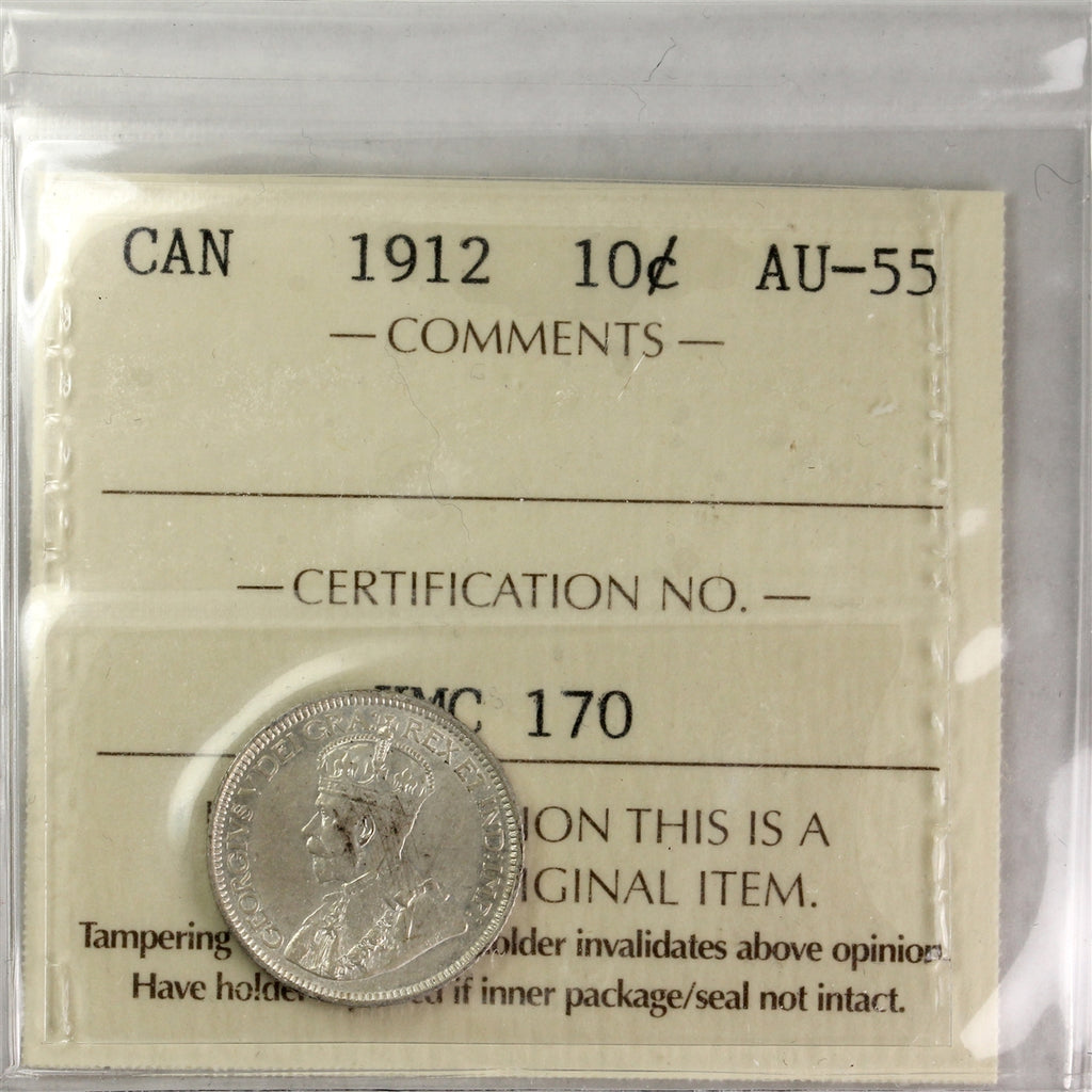 1912 Canada 10-cents ICCS Certified AU-55