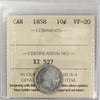 1858 Canada 10-cents ICCS Certified VF-20