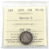 1870 Narrow 0 Canada 10-cents ICCS Certified VG-10