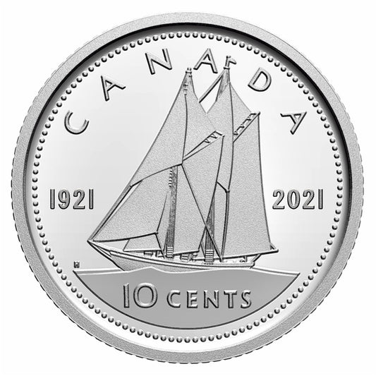 2021 (1921) 100th Ann. of Bluenose (George VI) Canada 10-cents Silver Proof (No Tax)