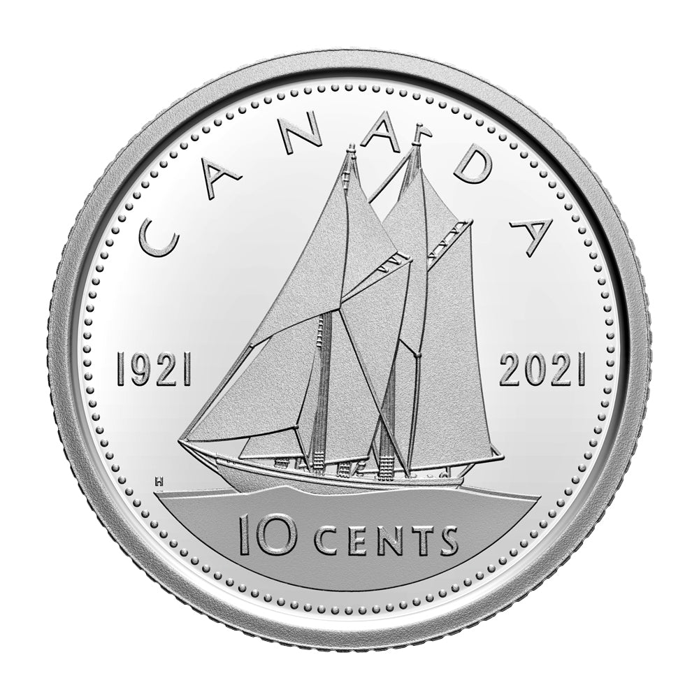 2021 (1921) 100th Ann. of Bluenose (George VI) Canada 10-cents Proof (non-silver)