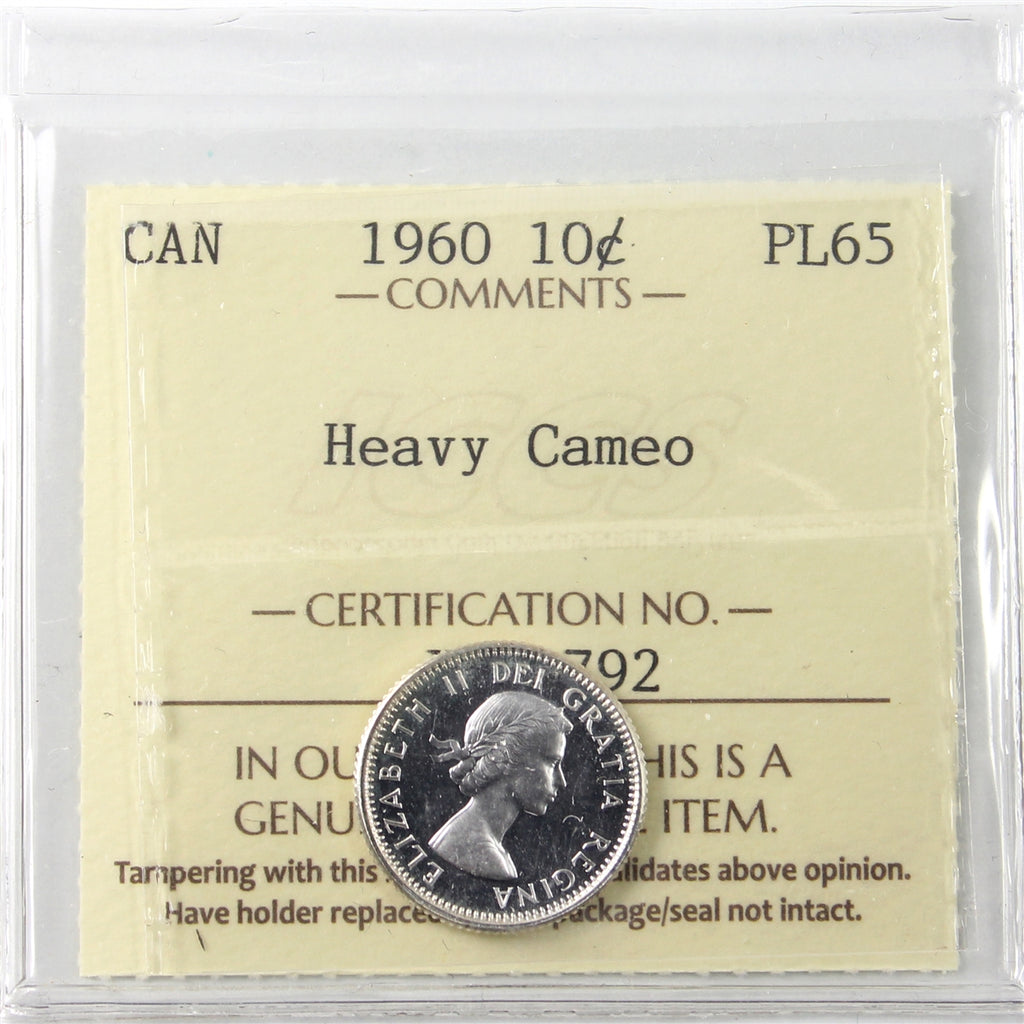 1960 Canada 10-cents ICCS Certified PL-65 Heavy Cameo