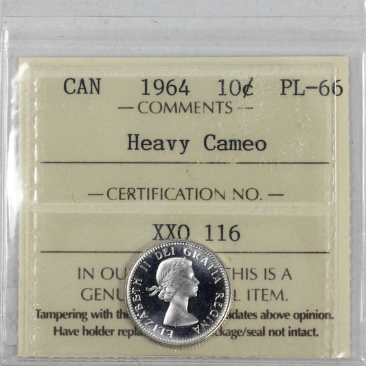 1964 Canada 10-cents ICCS Certified PL-66 Heavy Cameo