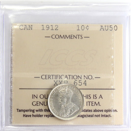 1912 Canada 10-cents ICCS Certified AU-50