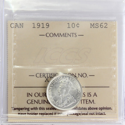 1919 Canada 10-cents ICCS Certified MS-62 (XZL 313)