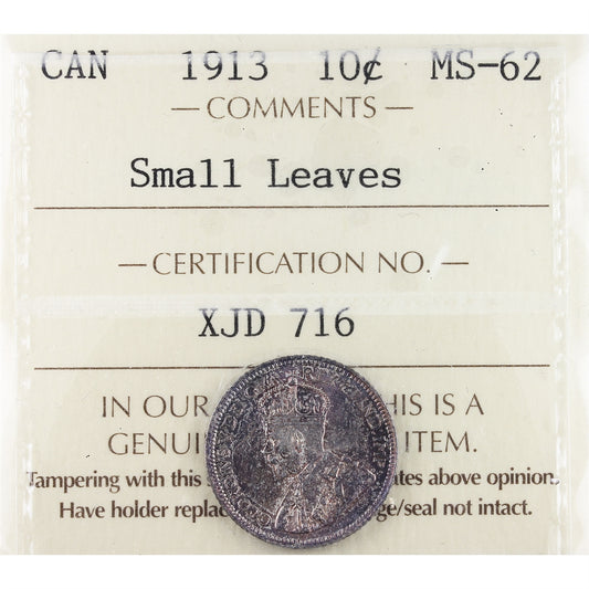 1913 Small Leaves Canada 10-cents ICCS Certified MS-62 (XJD 716)