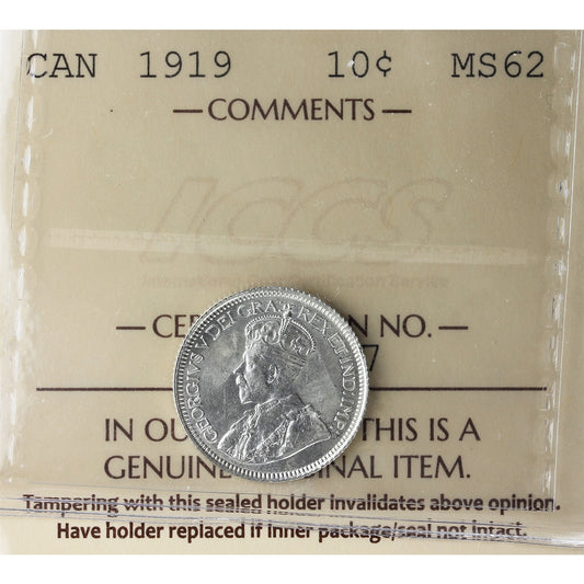 1919 Canada 10-cents ICCS Certiied MS-62 (XZD 247)