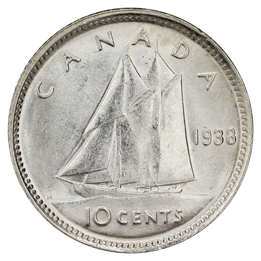 1938 Canada 10-cents Almost Uncirculated (AU-50)