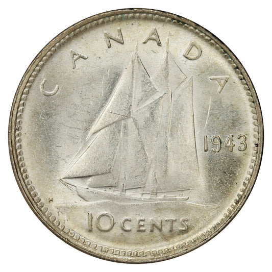 1943 Canada 10-cent UNC+ (MS-62)