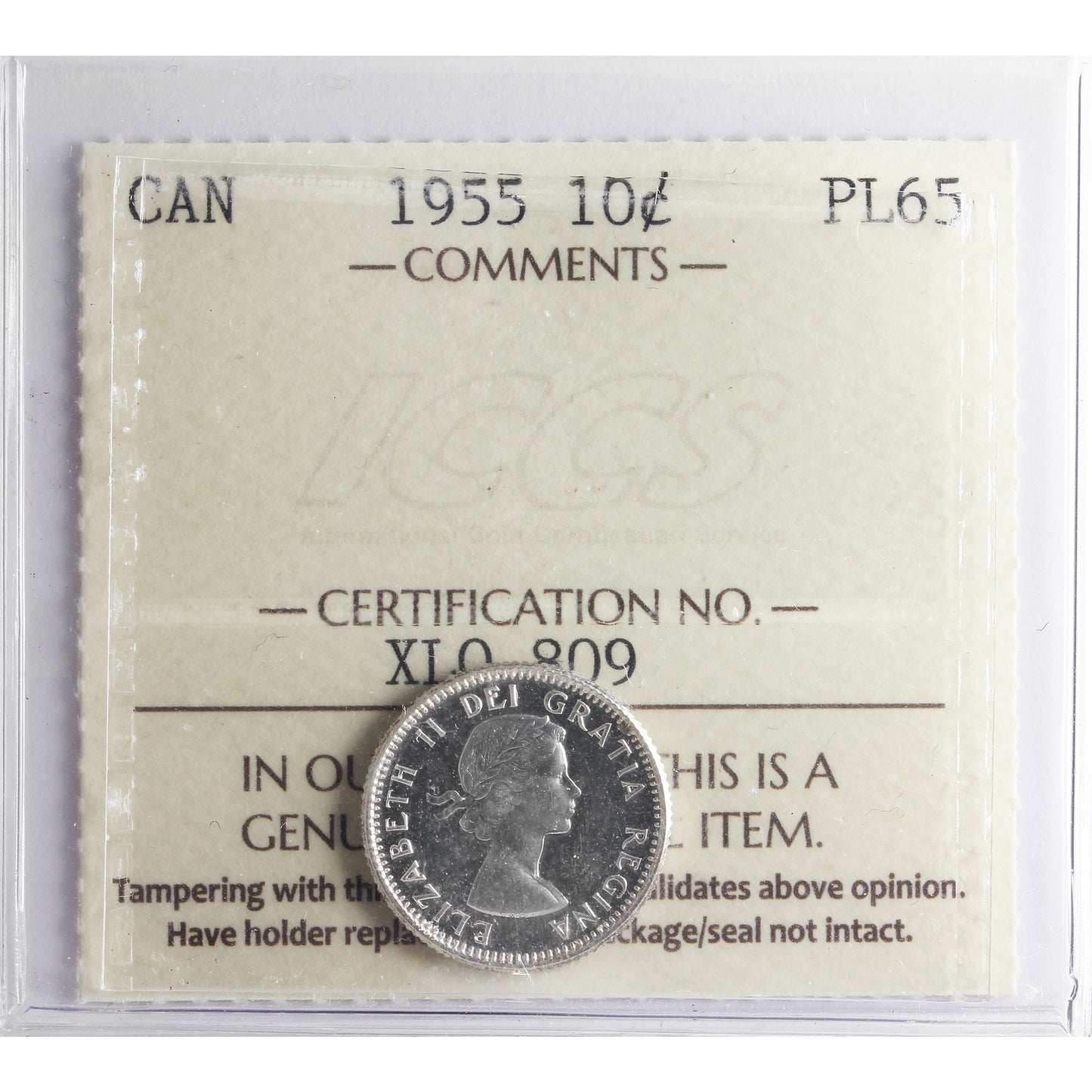 1955 Canada 10-cents ICCS Certified PL-65