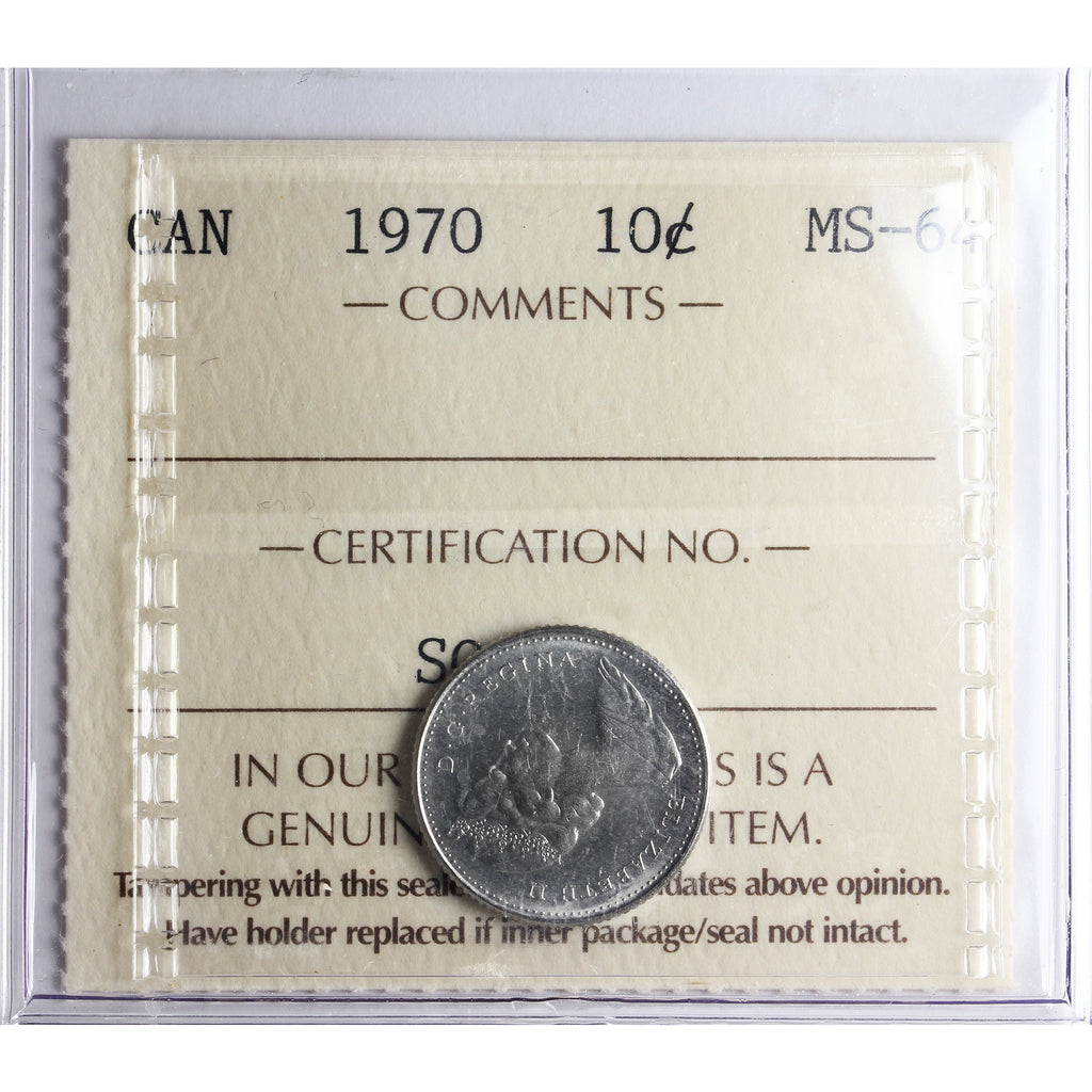 1970 Canada 10-cents ICCS Certified MS-64