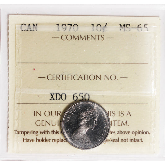 1970 Canada 10-cents ICCS Certified MS-65