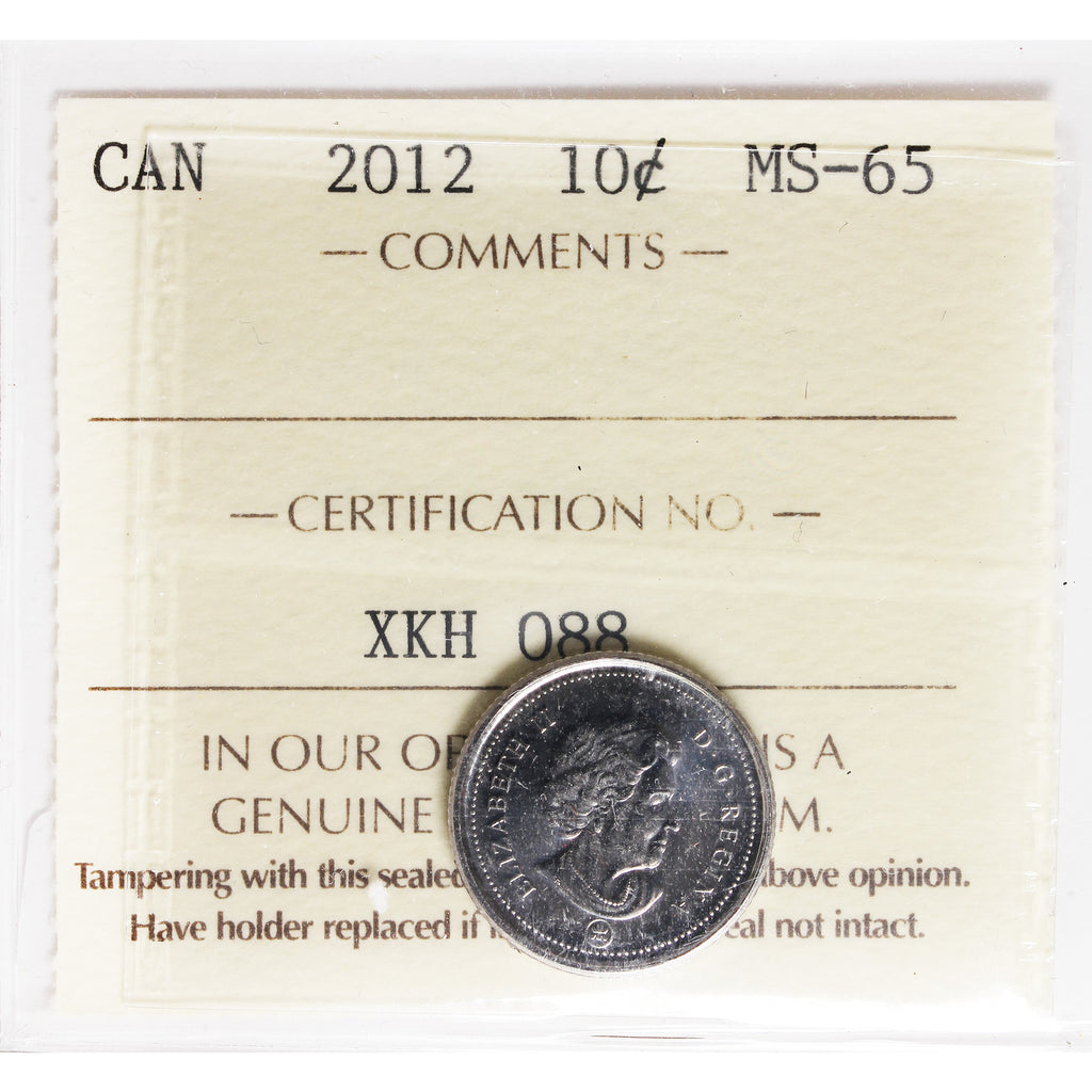 2012 Canada 10-cents ICCS Certified MS-65