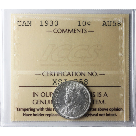 1930 Canada 10-cents ICCS Certified AU-58