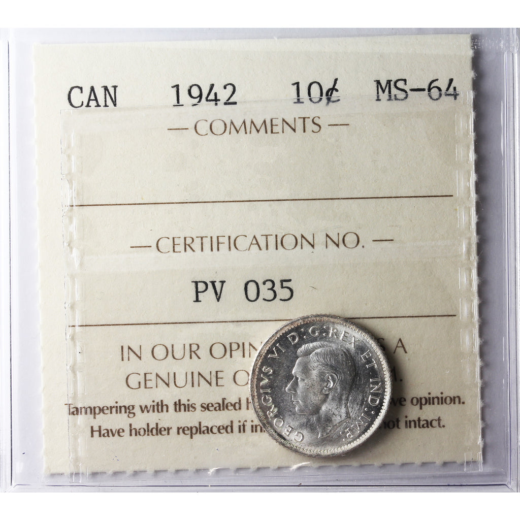 1942 Canada 10-cents ICCS Certified MS-64