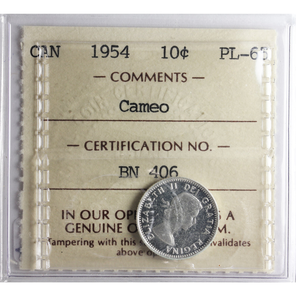 1954 Canada 10-cents ICCS Certified PL-65 Cameo