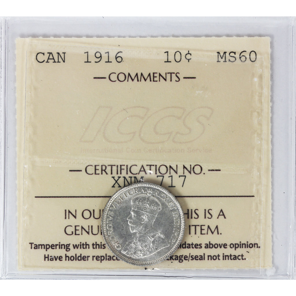 1916 Canada 10-cents ICCS Certified MS-60