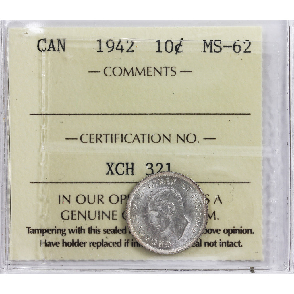 1942 Canada 10-cents ICCS Certified MS-62