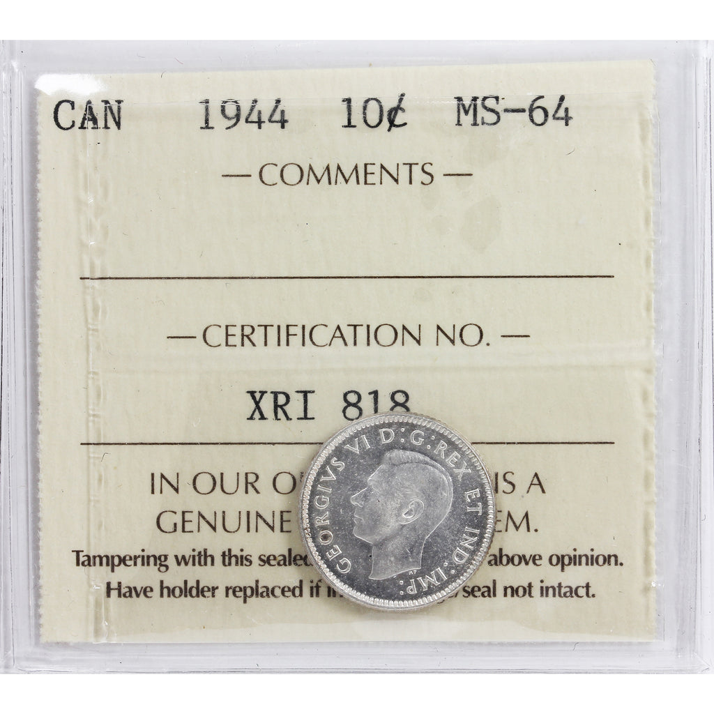 1944 Canada 10-cents ICCS Certified MS-64