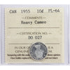 1955 Canada 10-cents ICCS Certified PL-64 Heavy Cameo