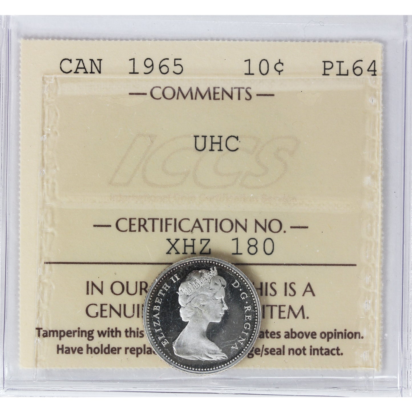 1965 Canada 10-cents ICCS Certified PL-64 Ultra Heavy Cameo