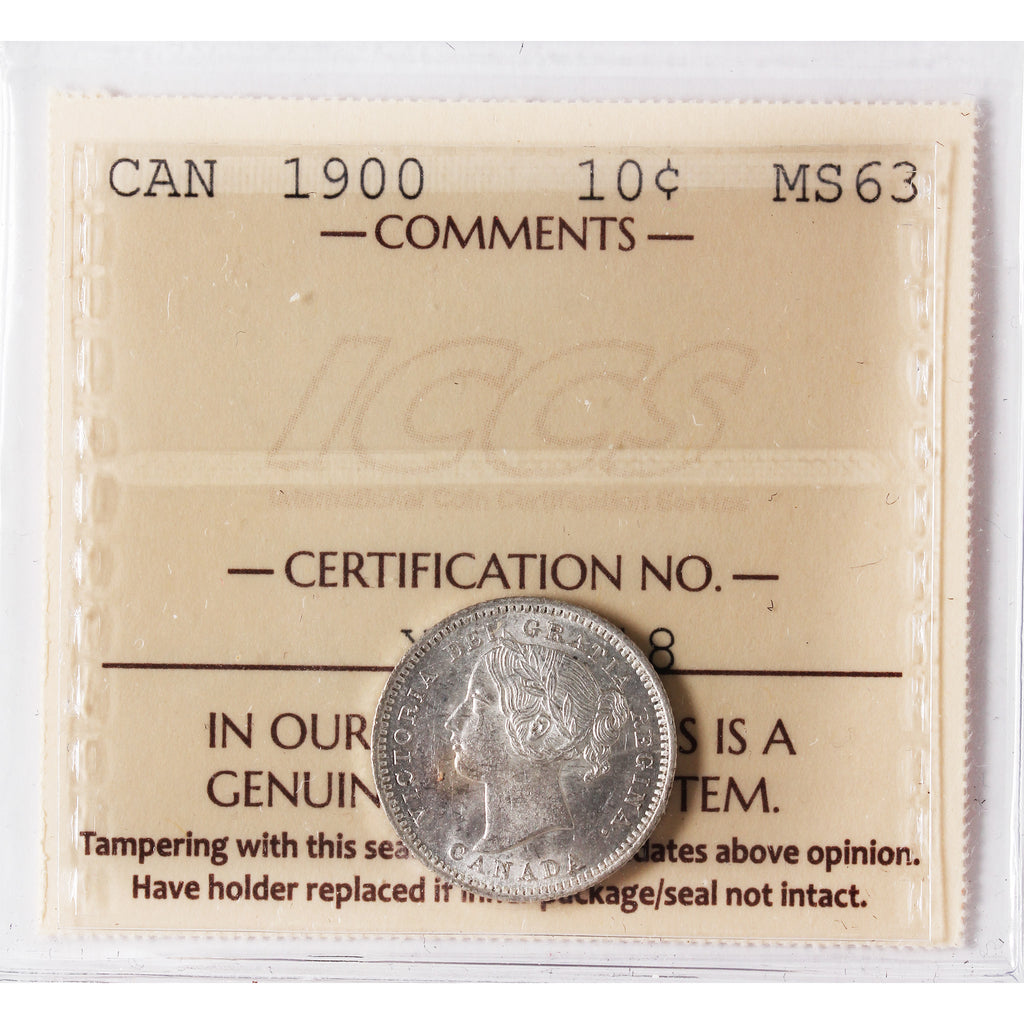 1900 Canada 10-cents ICCS Certified MS-63 (XMY 818)