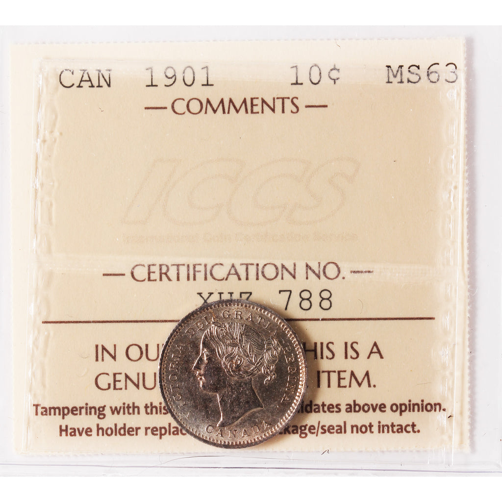 1901 Canada 10-cents ICCS Certified MS-63 (XZH 788)