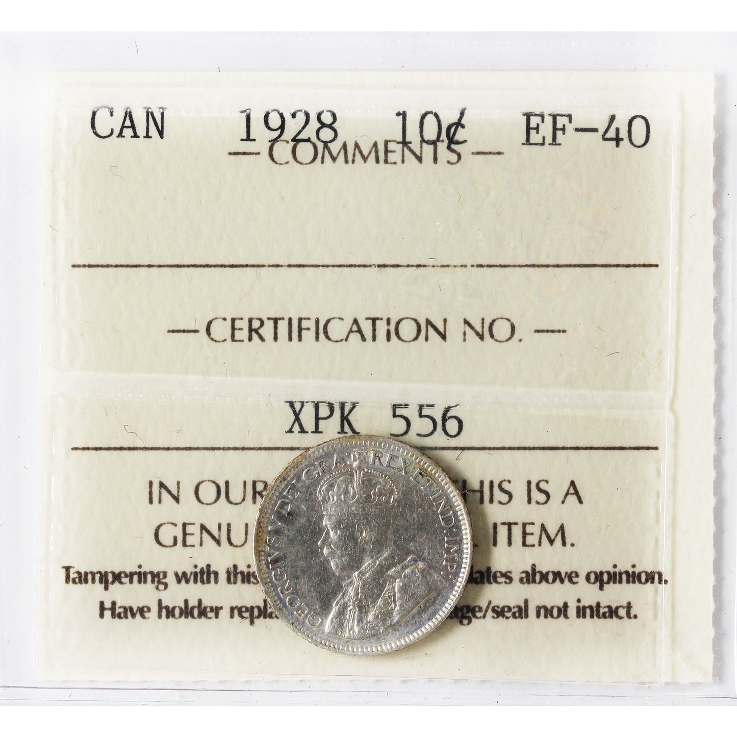 1928 Canada 10-cents ICCS Certified EF-40