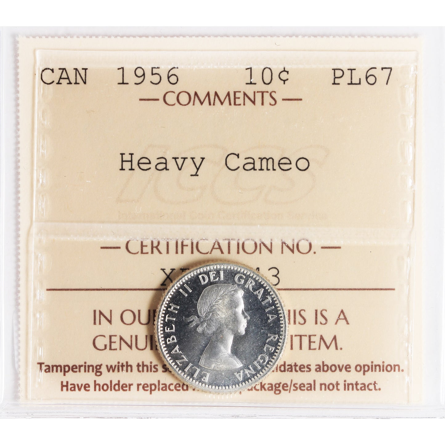 1956 Canada 10-cents ICCS Certified PL-67 Heavy Cameo