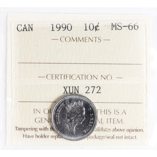 1990 Canada 10-cents ICCS Certified MS-66