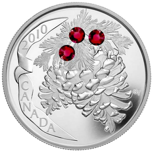 2010 Canada $20 Ruby Crystal Pinecone Fine Silver Coin