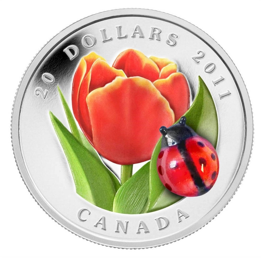 2011 Canada $20 Tulip with Venetian Glass Ladybug Fine Silver Coin