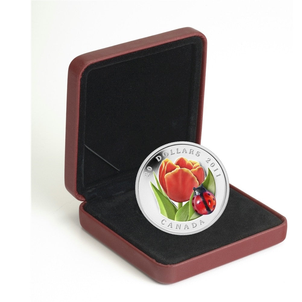 2011 Canada $20 Tulip with Venetian Glass Ladybug Fine Silver Coin