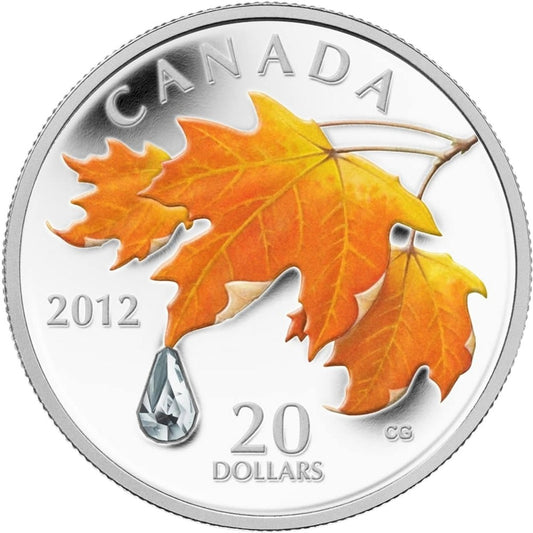 RDC 2012 Canada $20 Maple Leaf Crystal Raindrop Fine Silver (Scratched Capsule)