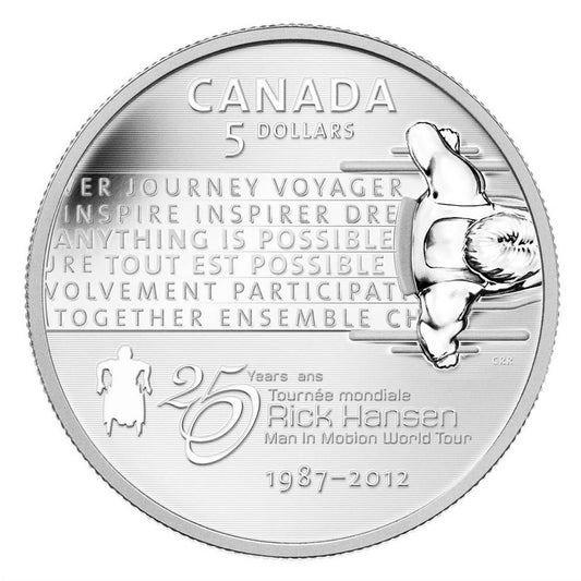 2012 Canada $5 Rick Hansen's Man-In-Motion Tour Anniversary (NO Tax)