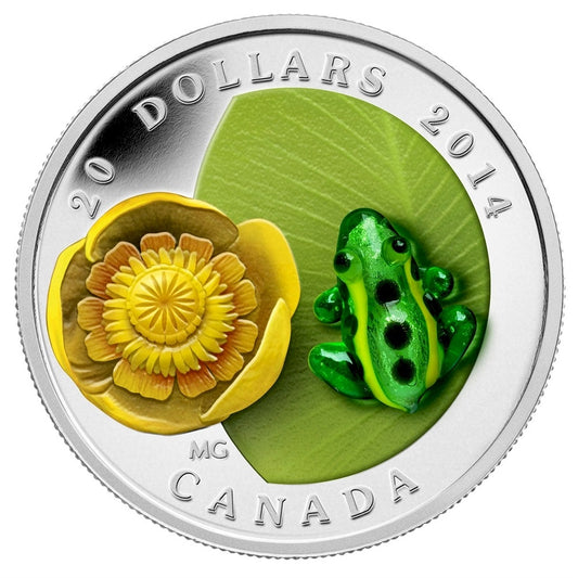 RDC 2014 Canada $20 Water-Lily & Venetian Glass Leopard Frog Silver (Toned)