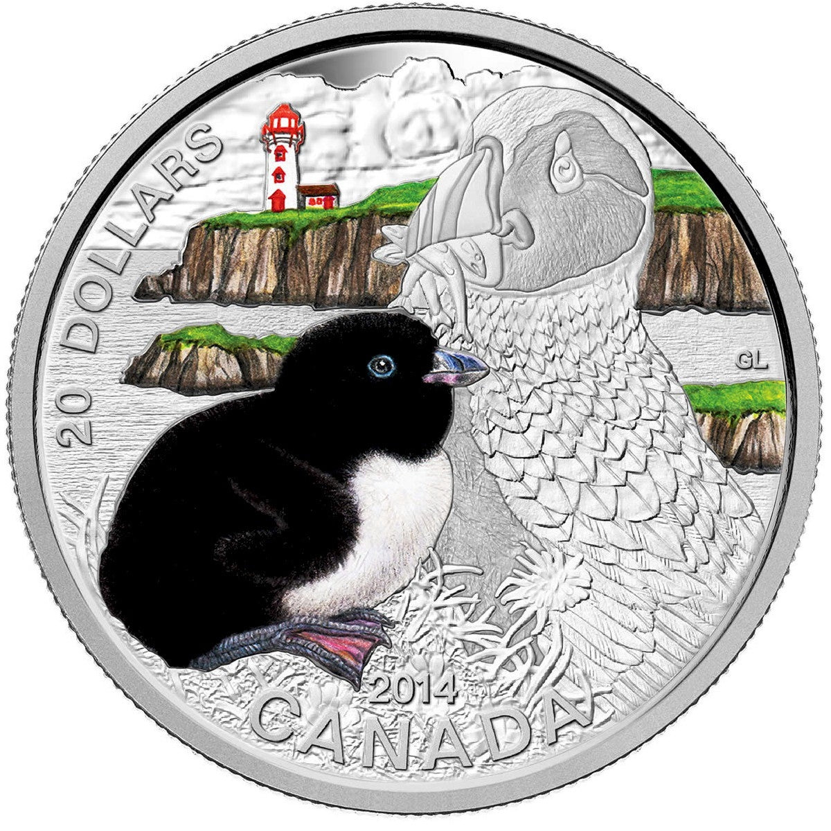 RDC 2014 Canada $20 Baby Animals - Atlantic Puffin Fine Silver (No Tax) Worn Sleeve