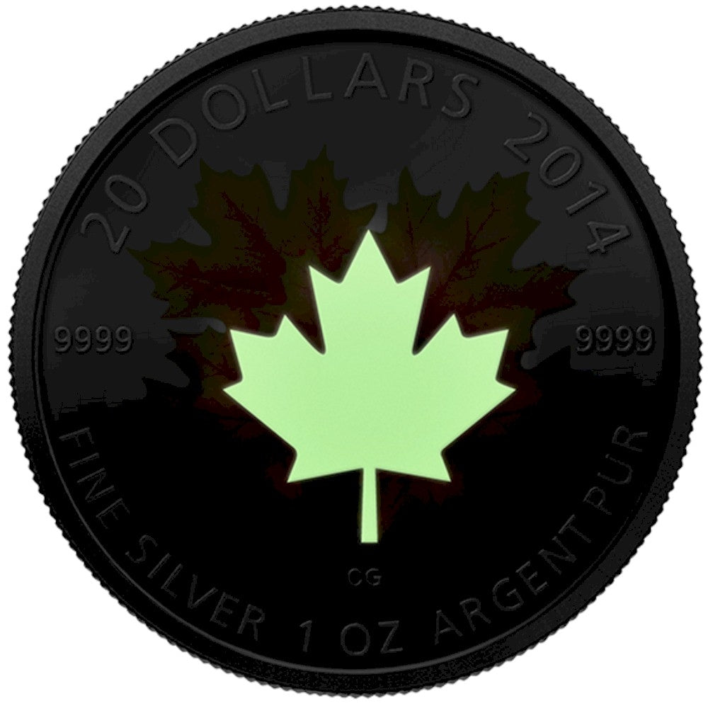 2014 Canada $20 Glow-in-the-Dark Maple Leaves Fine Silver (No Tax)