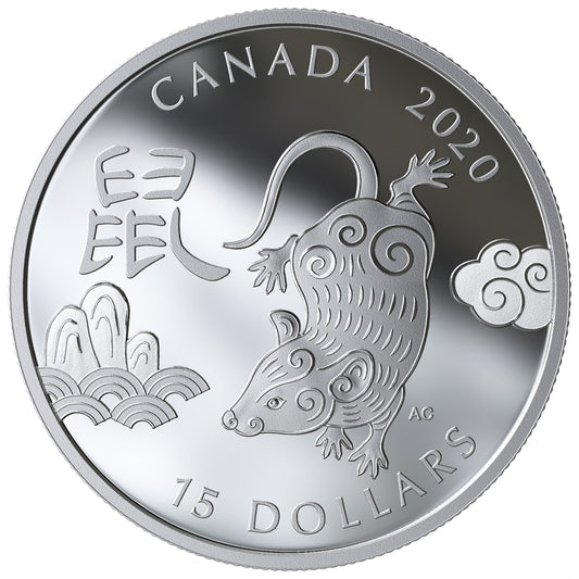 2020 Canada $15 Year of the Rat Fine Silver (TAX Exempt)