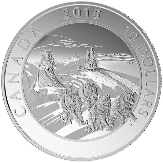 2015 $10 Adventure Canada - Dog Sledding Fine Silver (No Tax)