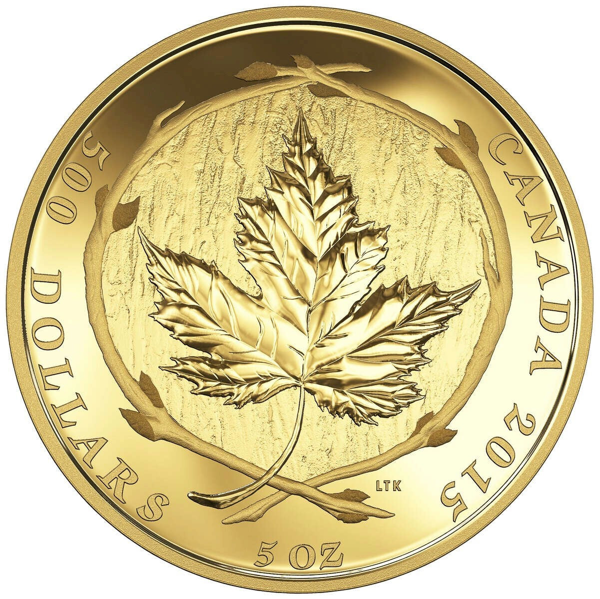 2015 Canada $500 Maple Leaf 5oz. Pure Gold Coin (TAX Exempt)