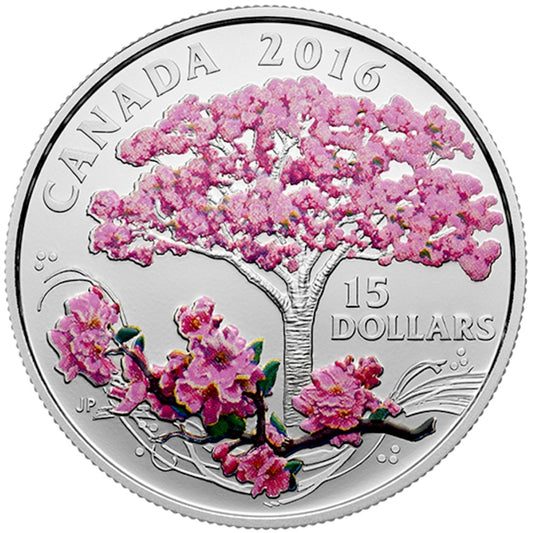 2016 Canada $15 Cherry Blossoms Fine Silver Coin (TAX Exempt)