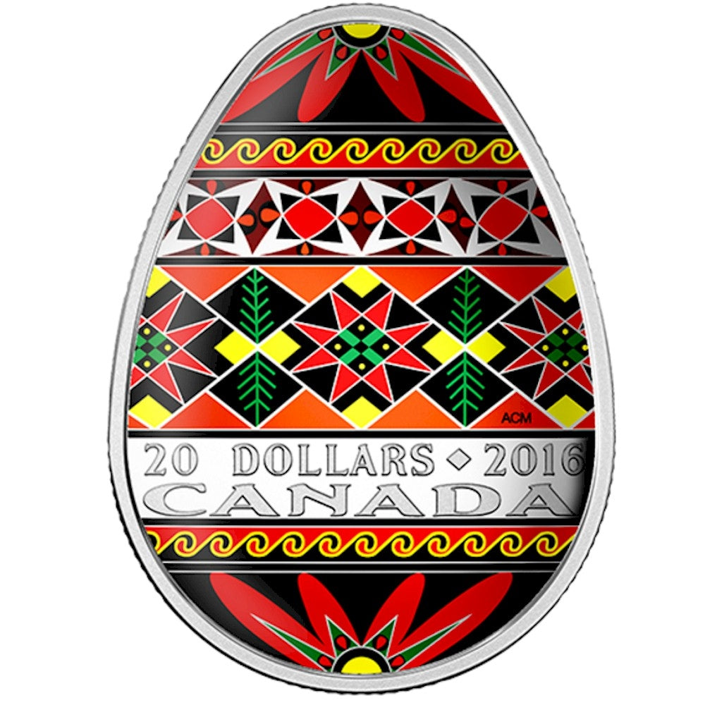 2016 Canada $20 Traditional Ukrainian Pysanka (Egg-Shaped) Silver (No Tax)