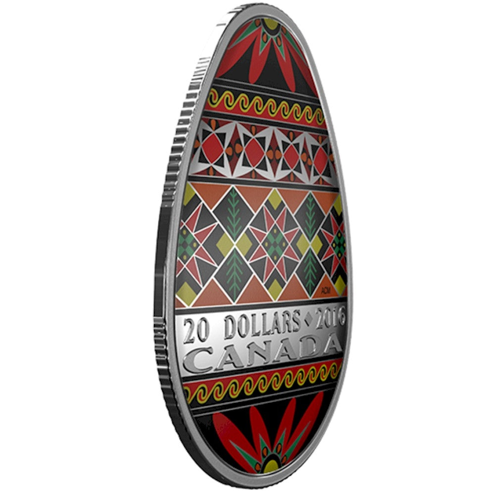 2016 Canada $20 Traditional Ukrainian Pysanka (Egg-Shaped) Silver (No Tax)