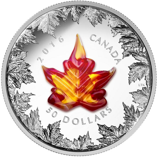 2016 Canada $50 Autumn Radiance with Murano Maple Leaf 5oz. Silver