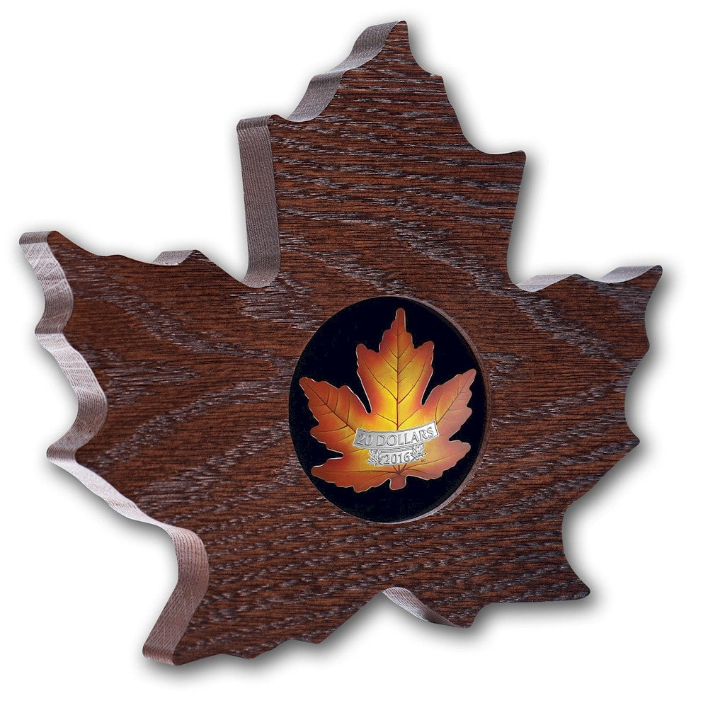 RDC 2016 $20 Canada's Colourful Maple Leaf Shaped Fine Silver (No Tax) Bent Sleeve