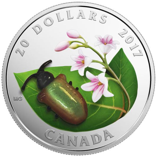 RDC 2017 Canada $20 Little Creatures - Dogbane Beetle Fine Silver (Coin Scratched)