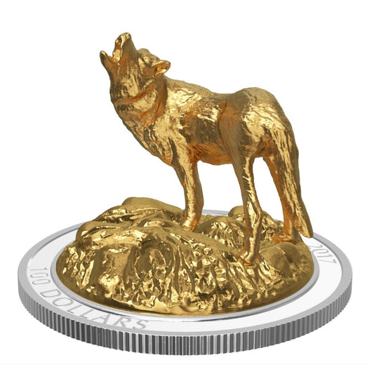 2017 $100 Sculpture of Majestic Canadian Animals - Wolf Fine Silver (No Tax)