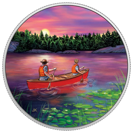 2017 $15 Great Canadian Outdoors - Sunset Canoeing Fine Silver (No Tax)